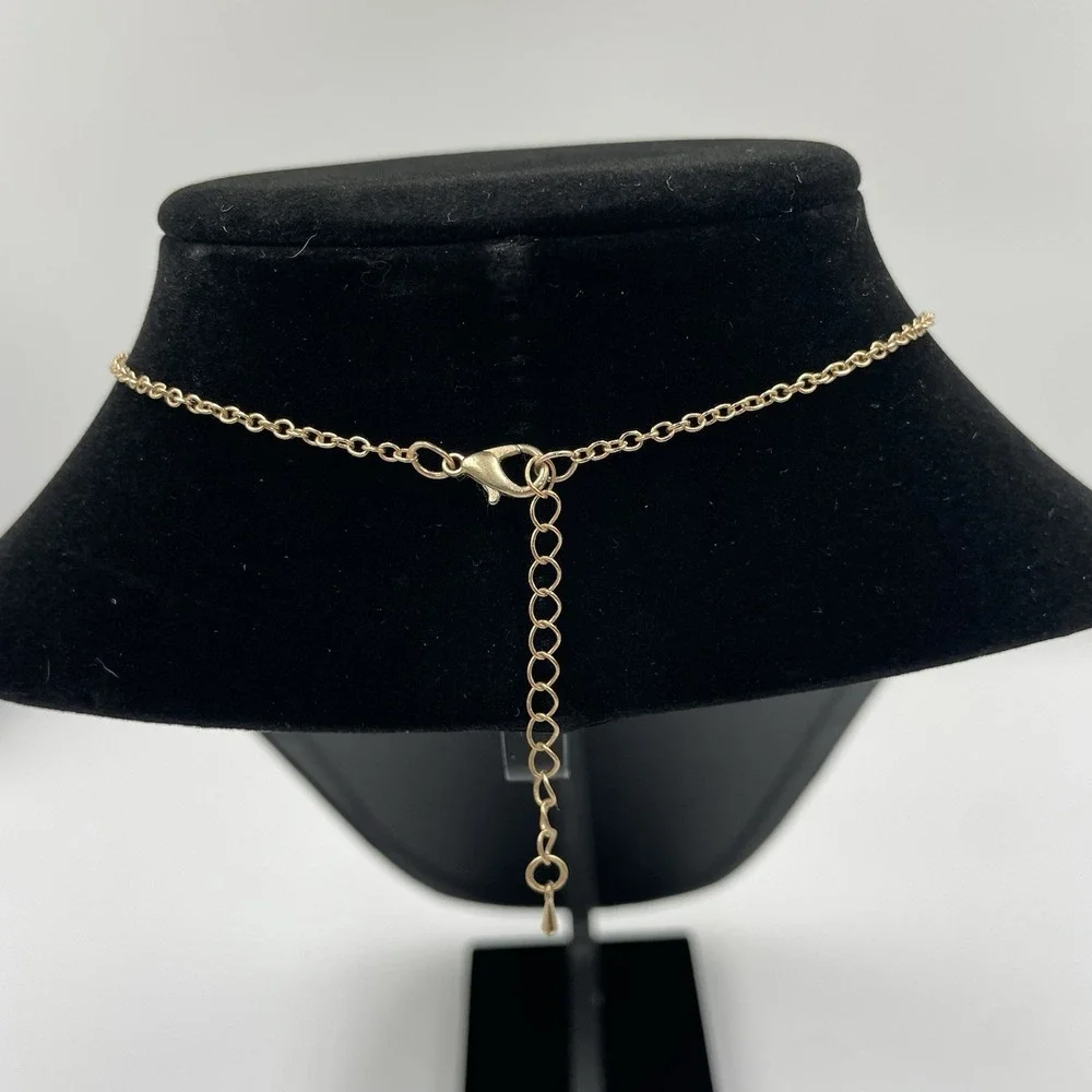 Gold Tone Black Lava Stone Aromatherapy Essential Oil Statement Necklace 18-20